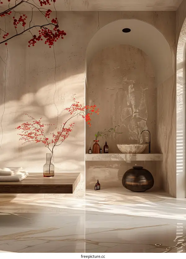 Beige Modern Spa Bathroom Interior Design