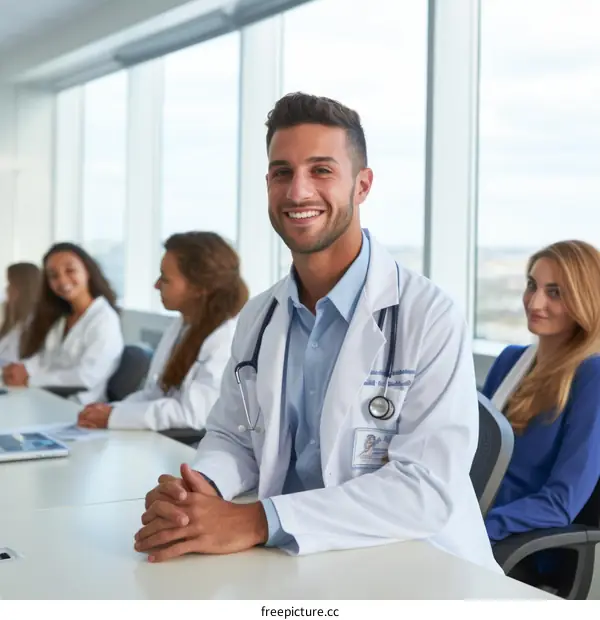 Confident multiethnic medical professionals in a conference room