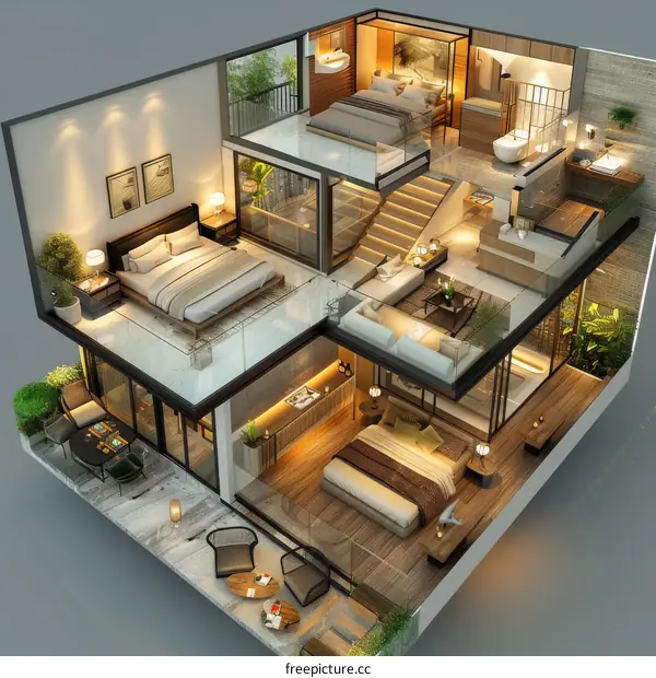 Modern Multi-Level House Design Illustration