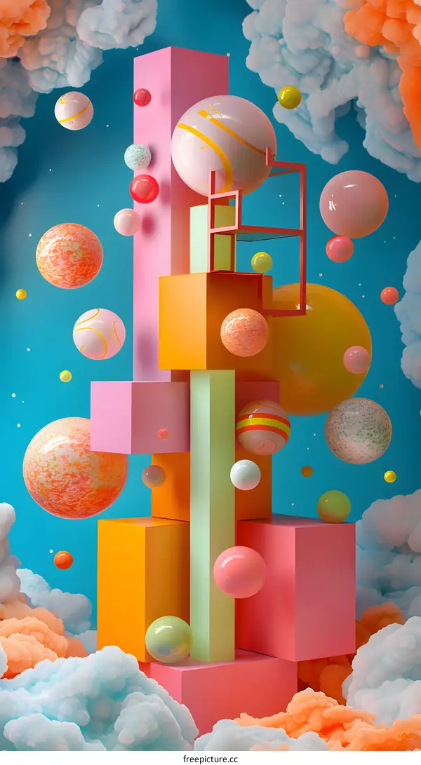 Pink and blue pastel 3D shapes and spheres