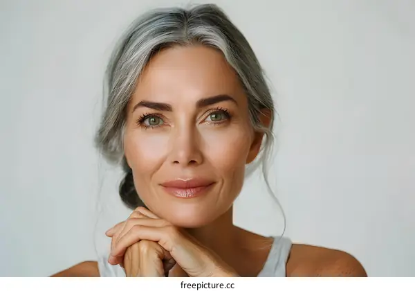 Portrait of a beautiful mature woman with gray hair