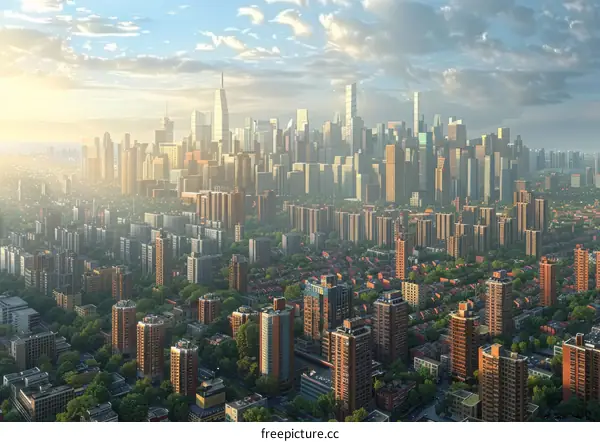 Mesmerizing Cityscape: A Symphony of Tall Buildings and a Flowing River