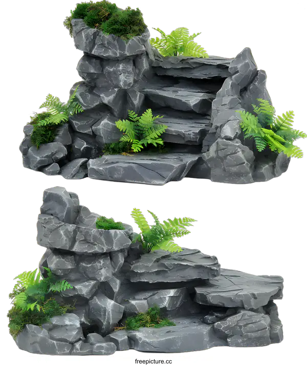 [Transparent Background PNG]Artificial Rock Landscape with Fern and Moss