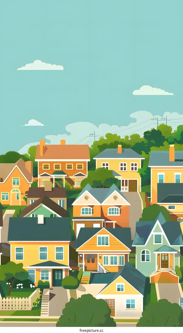 Colorful Illustration Of Houses In A Row