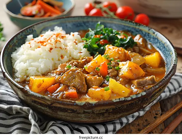 Japanese Curry Rice With Meat Potatoes and Vegetables