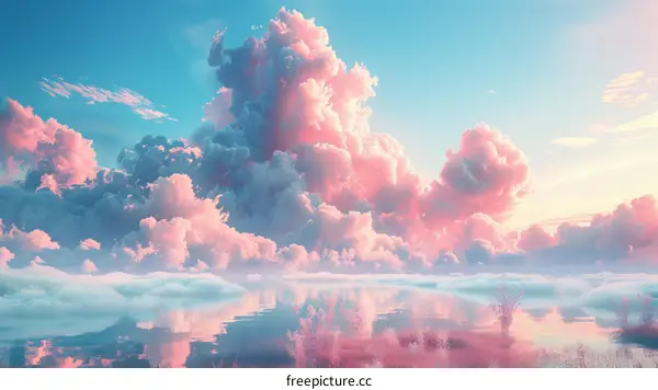Serene Landscape with Pink and Blue Sky Reflected in Water