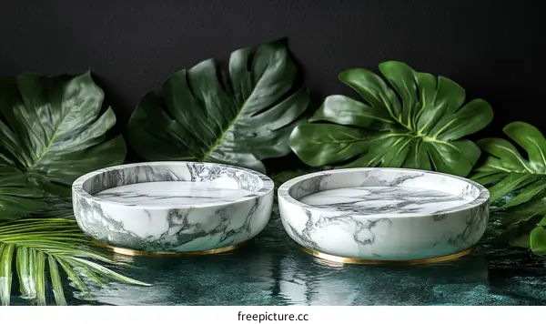Elegant Marble Bowls with Tropical Vibes