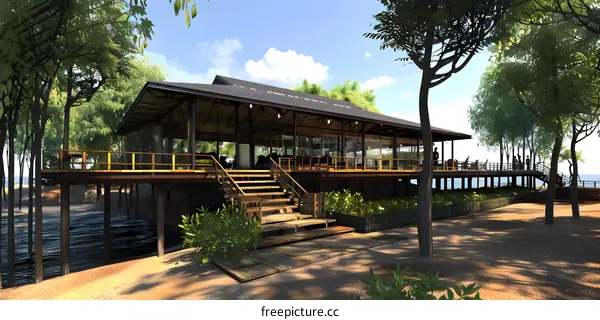 Modern Stilt House Design With Tropical Plants
