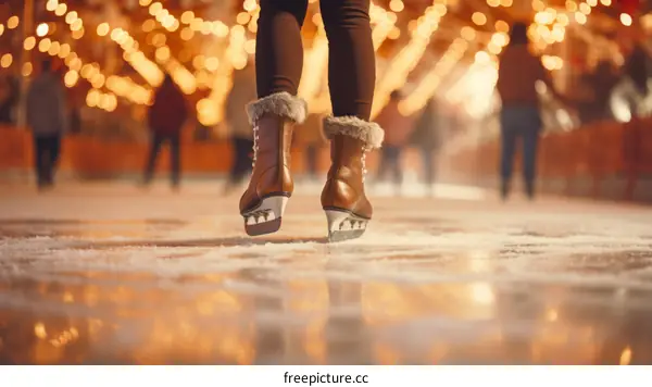 ice skating at christmas market with blurred background