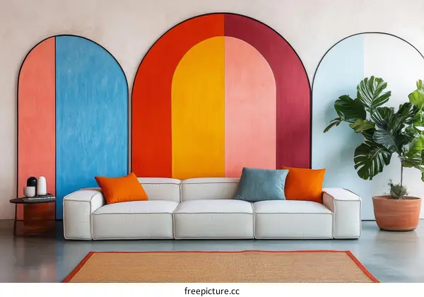 Colorful Modern Living Room Design with Accent Wall