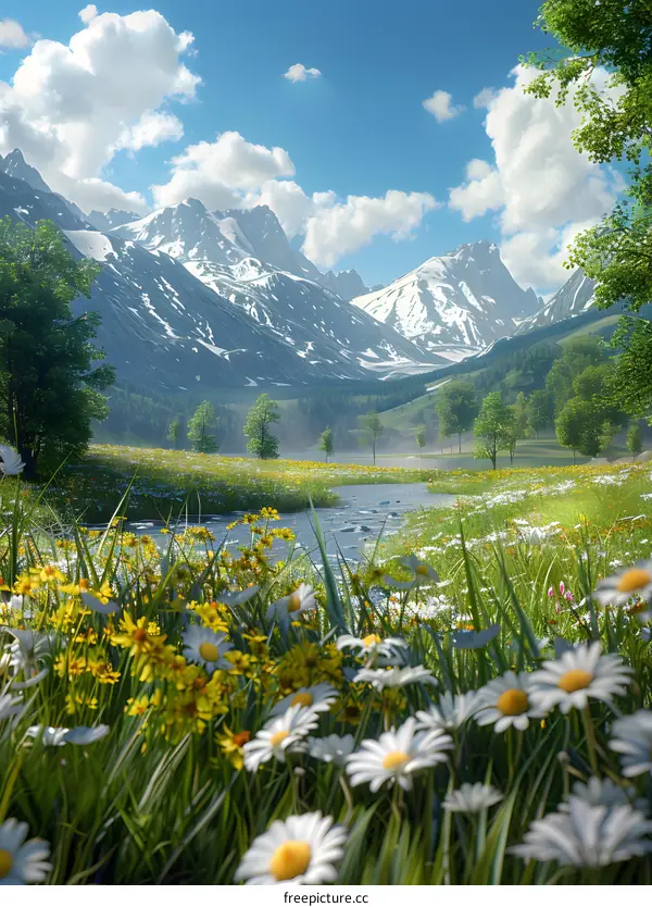 Daisies blooming in a valley
