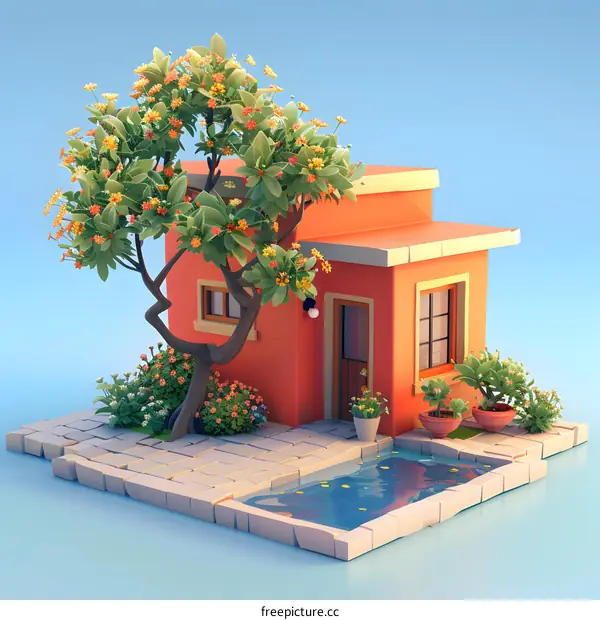 A Cozy Red House With a Pool