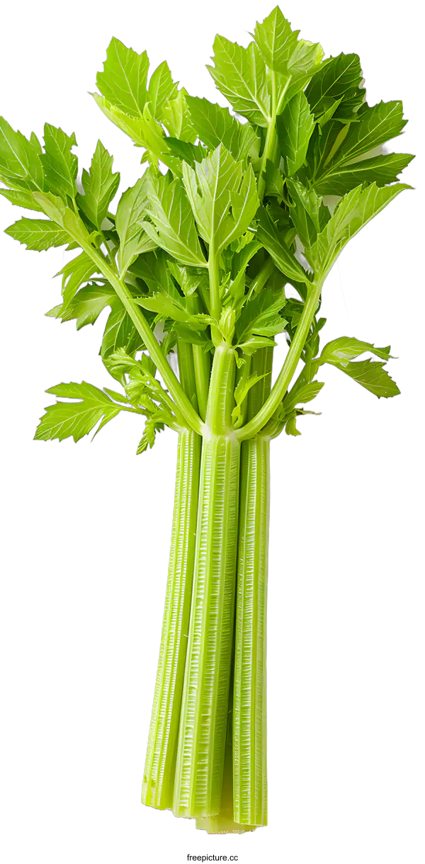 [Transparent Background PNG]Fresh Green Celery Stalks on White Background