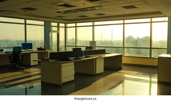 Modern Office Interior with a City View