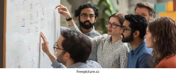 Team Members Brainstorming Ideas on Whiteboard