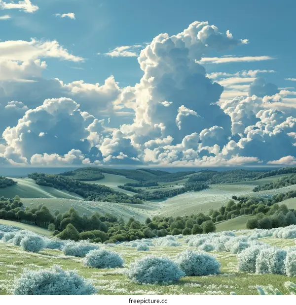 Picturesque Landscape with Fluffy Clouds