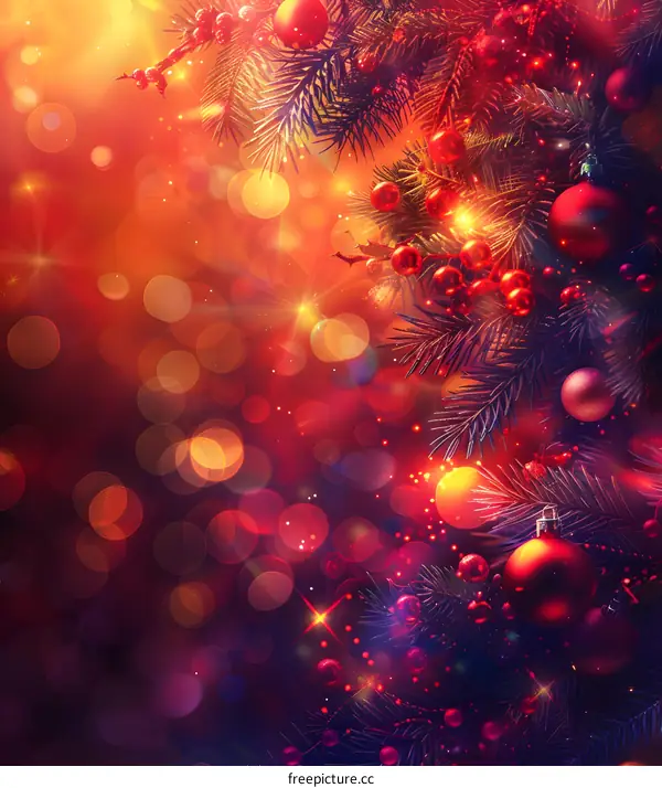 Christmas tree with red ornaments and holly berries