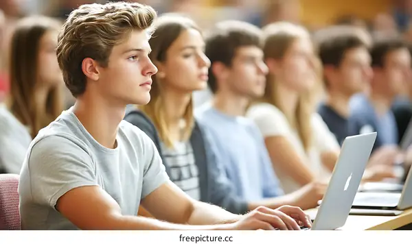 University Students in Class Listening Attentively