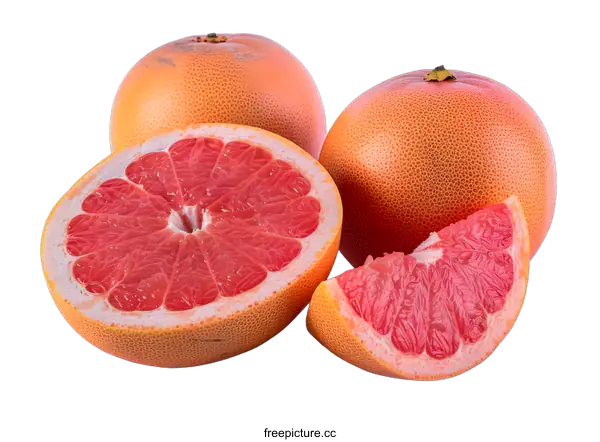 [Transparent Background PNG]Fresh Red Grapefruit Slices Isolated on White Background