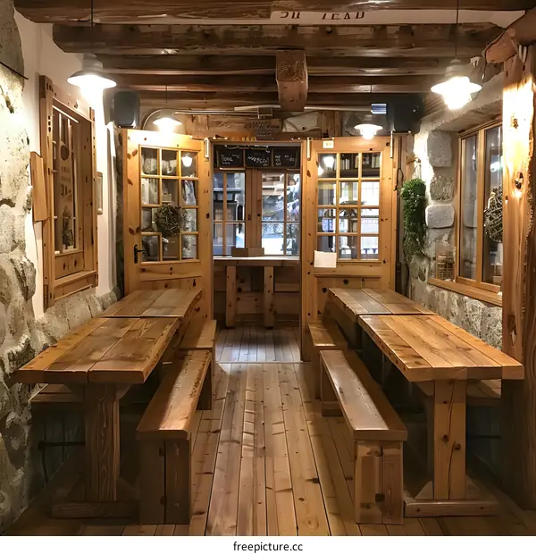 Empty Wooden Restaurant Interior