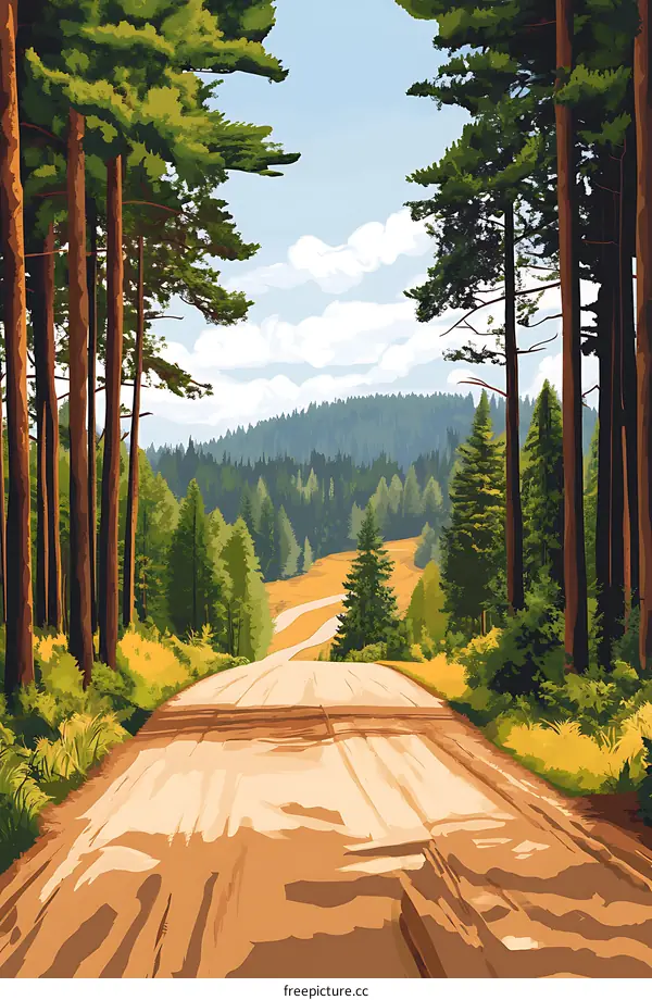 Winding Road Through Forest