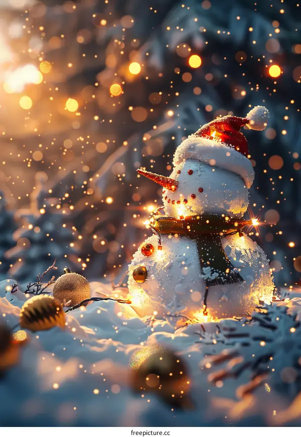 Snowy Christmas Eve with a Joyful Snowman