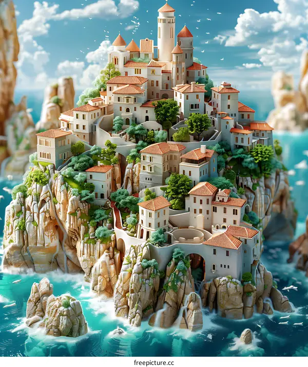 Coastal town on a rock island