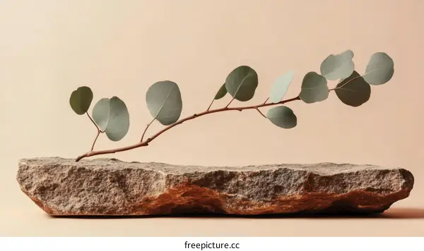 Minimalist Eucalyptus Branch on Stone Display
