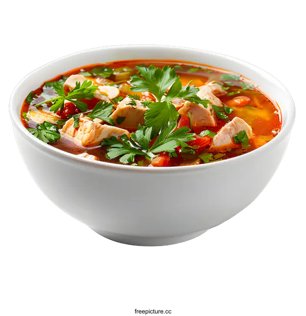 [Transparent Background PNG]Bowl of fresh chicken soup with vegetables