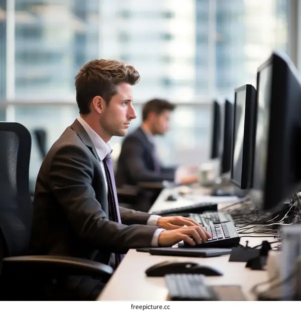 Businessman working on computer in office