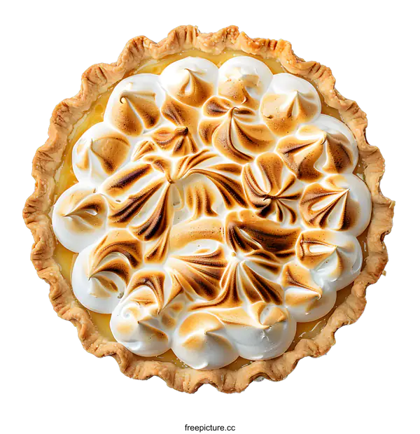 [Transparent Background PNG]Top view of a lemon meringue pie
