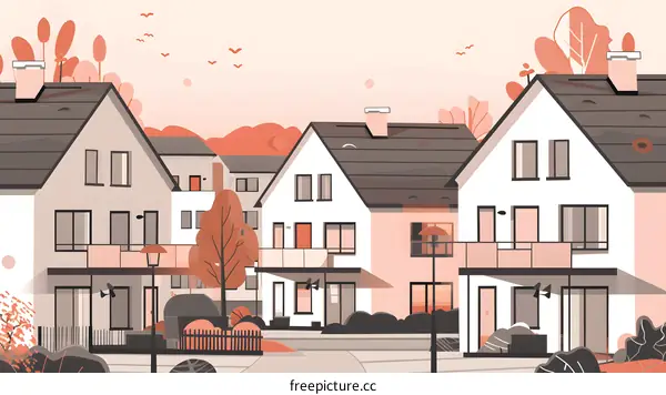 Suburban Homes With Autumn Trees