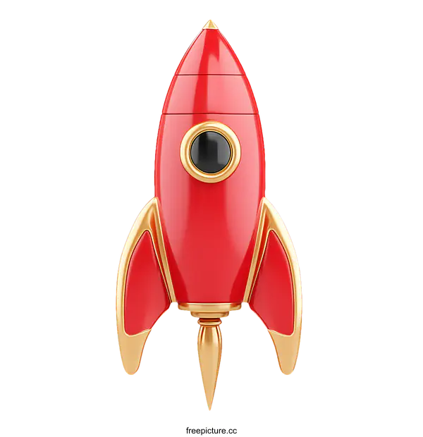 [Transparent Background PNG]Retro Red Rocket Illustration for Startup