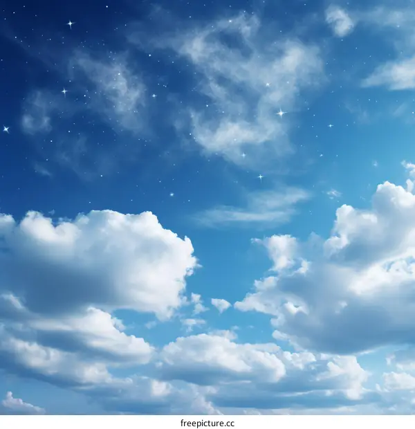 Blue sky with clouds and stars at night