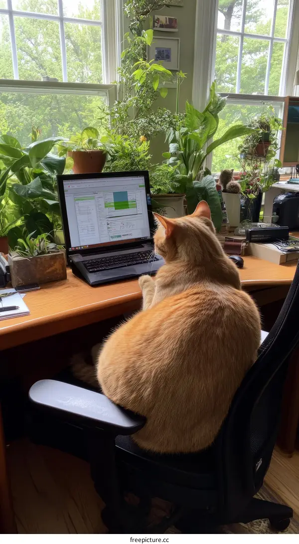 Cozy Home Office Scene with a Cat