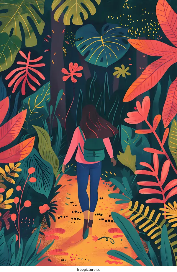 Woman Walking Through Jungle Path