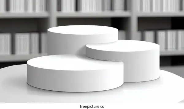 Three Tiered White Display Platform in Library Background