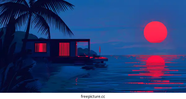 Minimalist Illustration of a Tropical Sunset Over Water