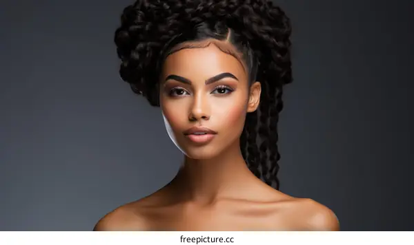 portrait of a beautiful young woman with dark skin and curly hair