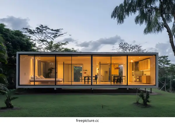 Modern Glass House with Open Floor Plan in Nature
