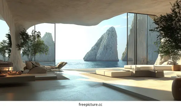 Modern Coastal Cave House with Panoramic Views