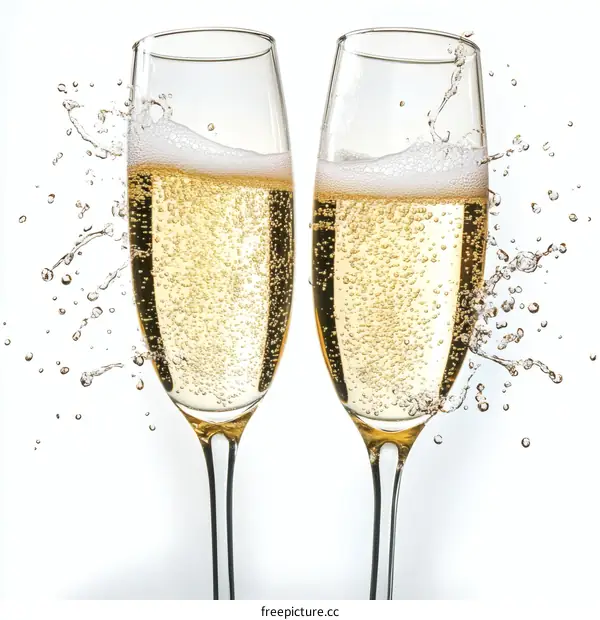 Champagne Glasses with Sparkling Splash