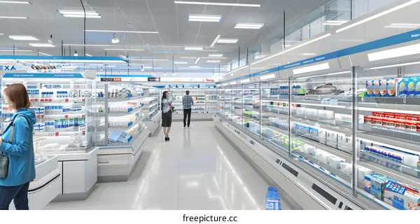 Modern Supermarket Interior with Shoppers