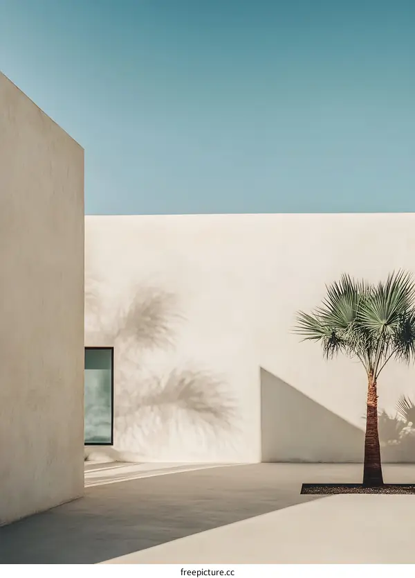Minimalist Modern Architecture with Palm Tree
