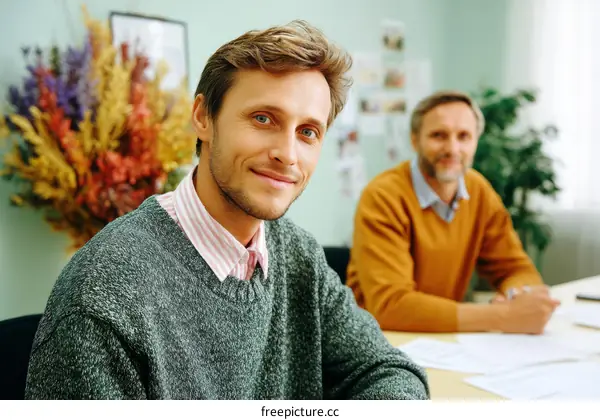 Two Caucasian Businessmen in Casual Meeting