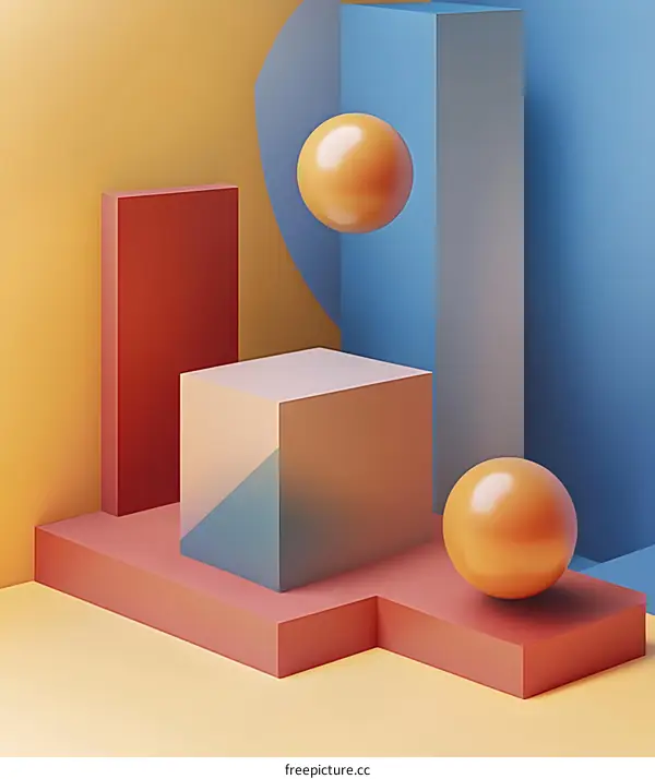 Abstract Geometric Shapes Minimalist Background with Yellow Orange Red and Blue