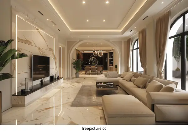 Modern Minimalist Living Room Design with TV Wall