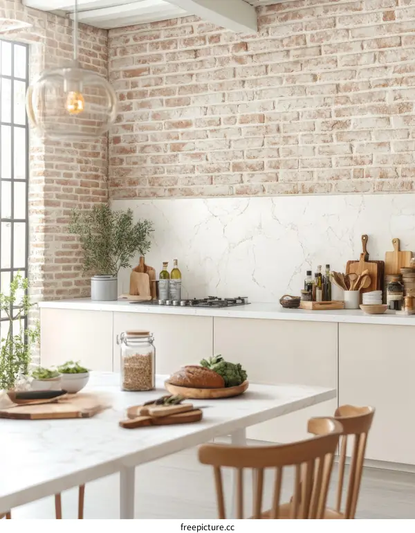 Modern Kitchen Interior Design with Brick Wall