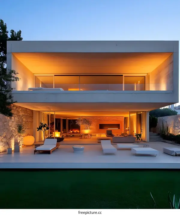Modern Minimalist Concrete House with Patio and Lawn
