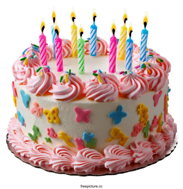 [Transparent Background PNG]Birthday Cake with Colorful Candles and Decorations